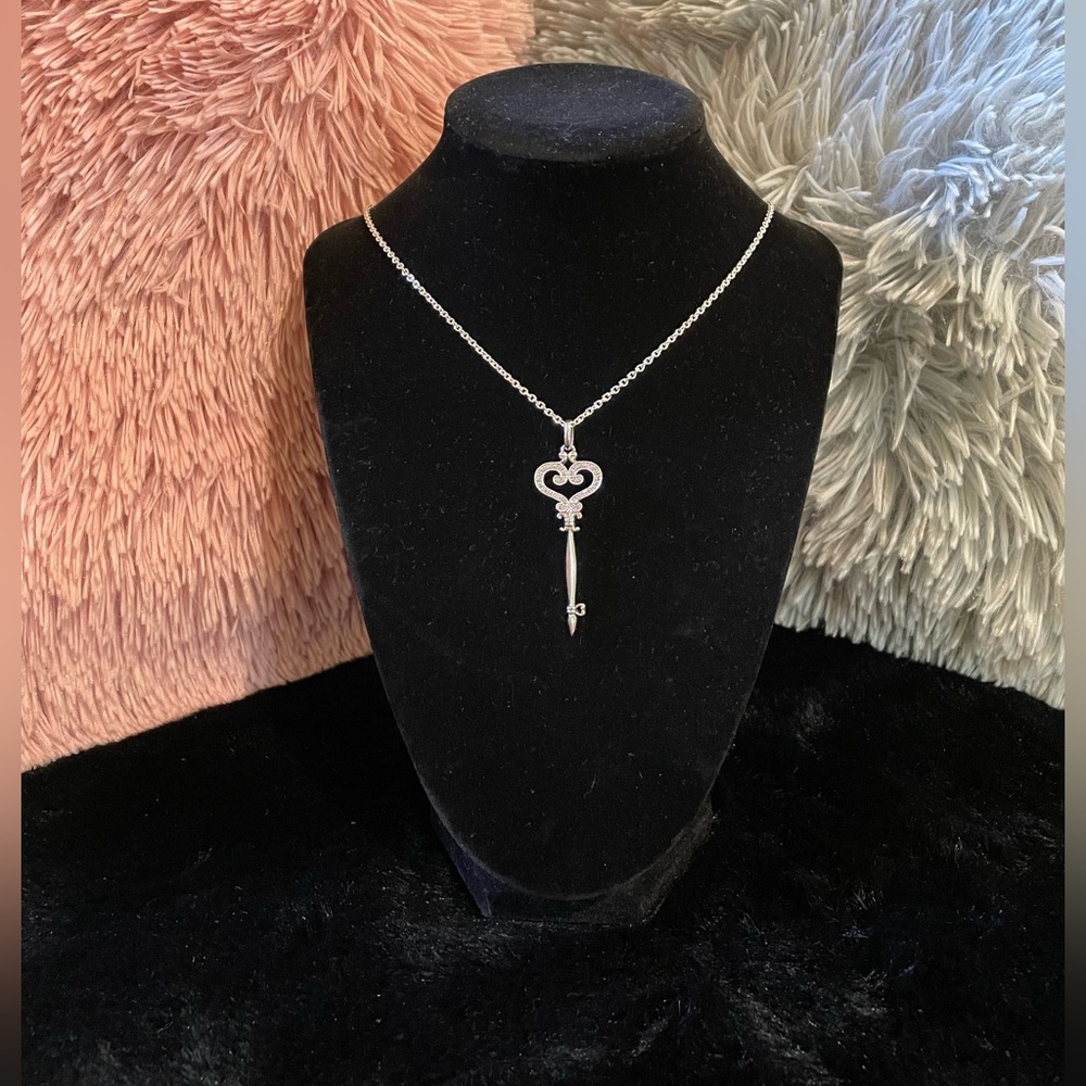 Elegant diamond accent sterling Silver Key Pendant Necklace